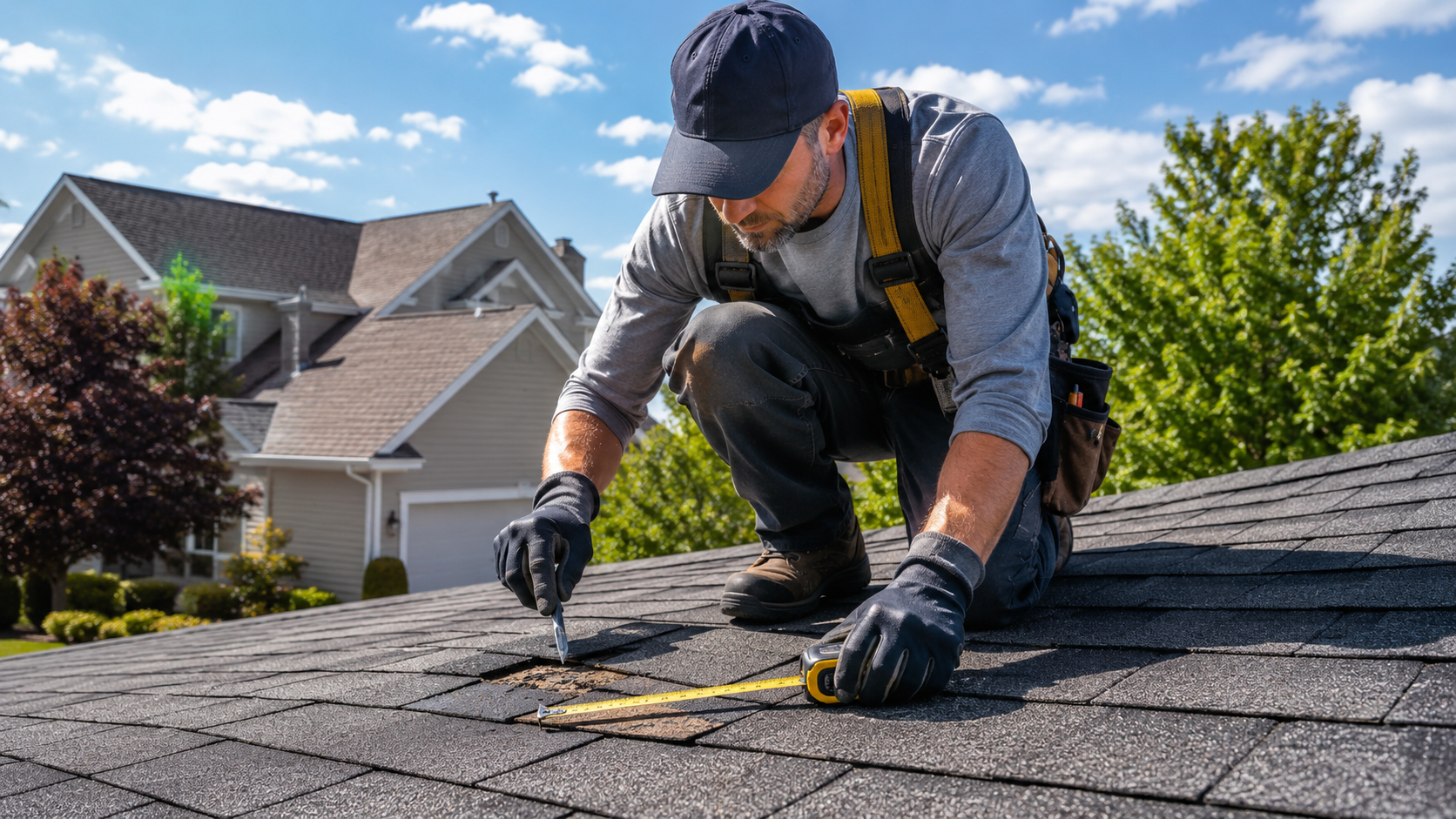 Roof repair estimate inspection in Nixa, MO with a roofing contractor checking asphalt shingles, flashing, and leak concerns